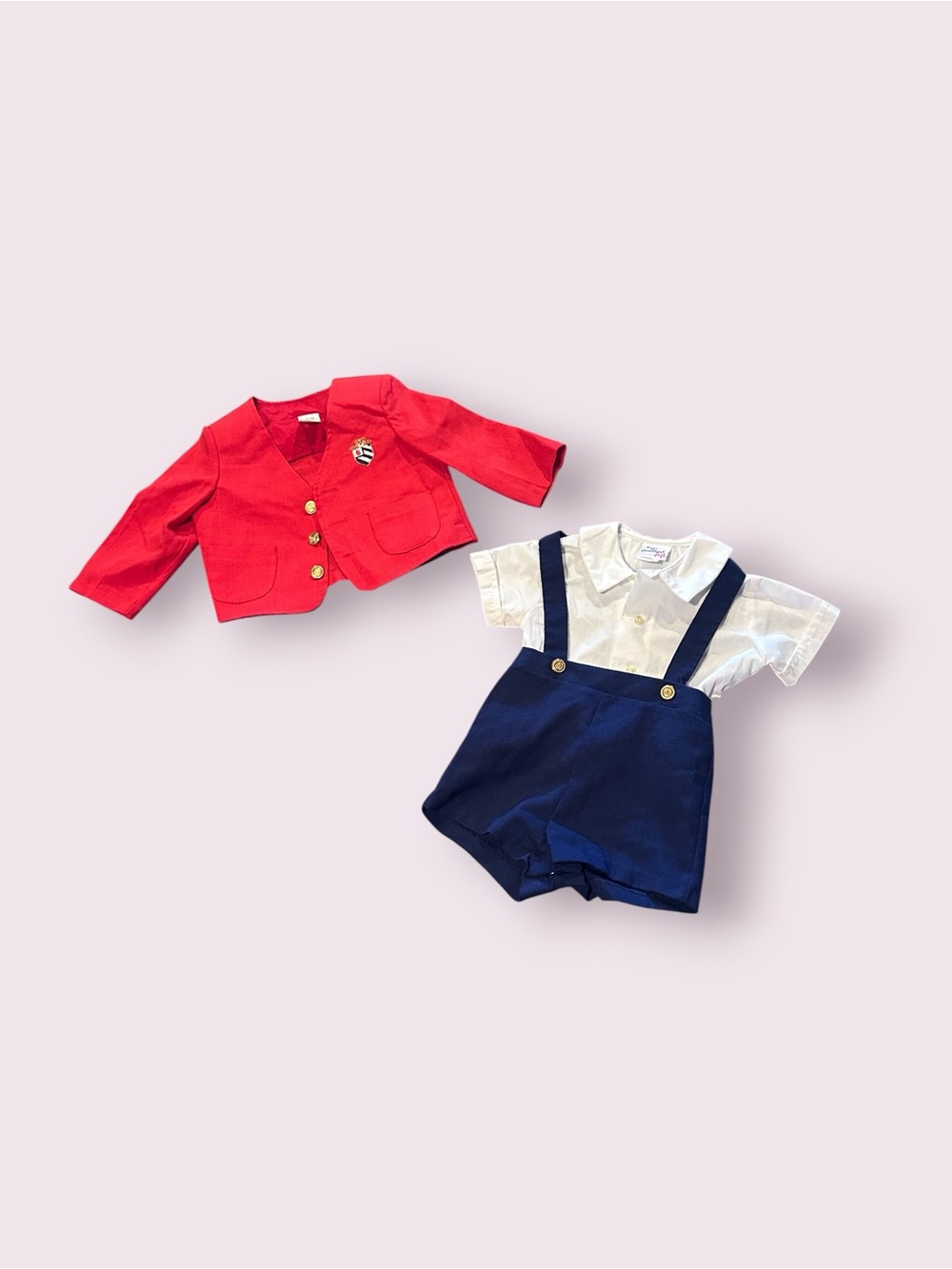 Vintage GoodLad Baby  Nautical Suspender Romper with Red Blazer Sz 18 Months